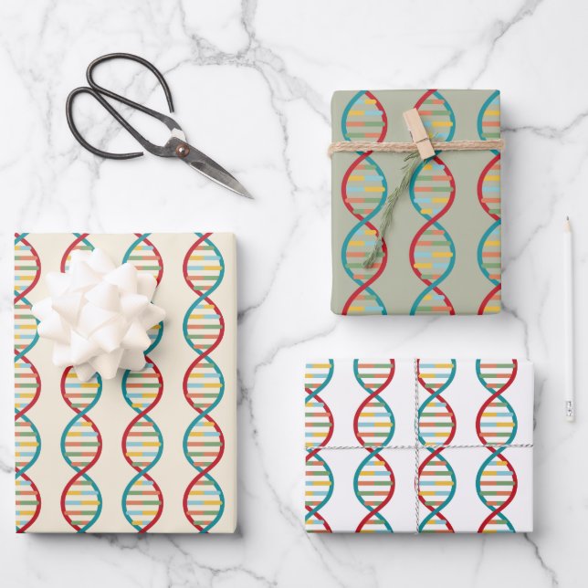​​DNA Mid Century Modern STEM Biology Stripe Wrapping Paper Sheet (Front)