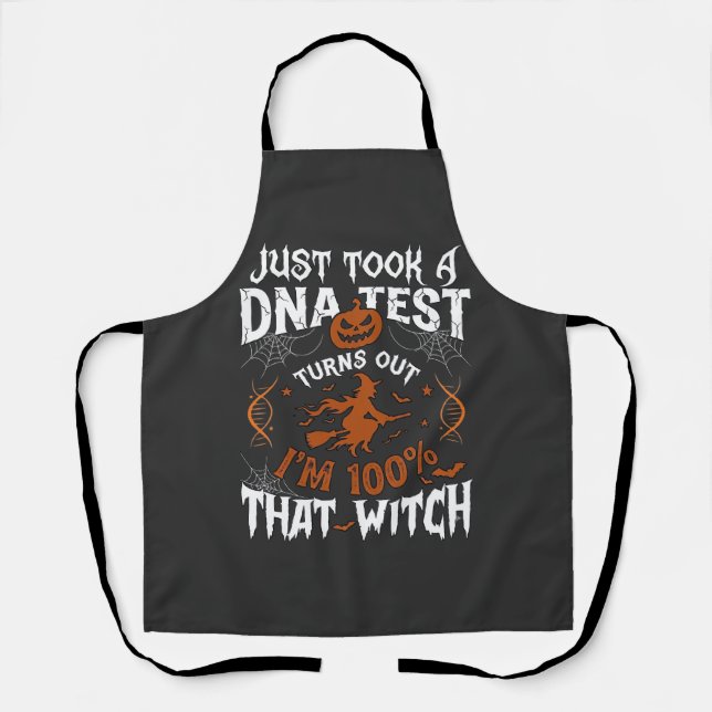 Dna Test Witch Halloween Pumpkin Spider Web Apron (Front)