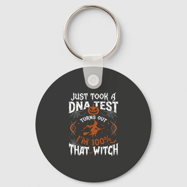 Dna Test Witch Halloween Pumpkin Spider Web Key Ring (Front)