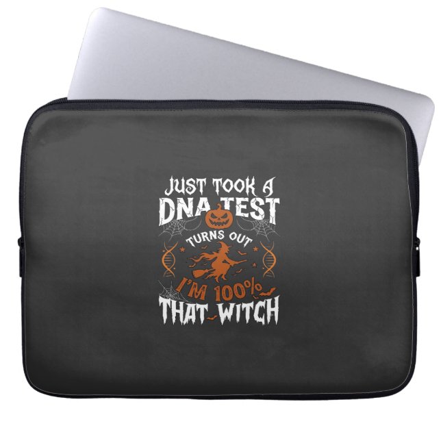 Dna Test Witch Halloween Pumpkin Spider Web Laptop Sleeve (Front)