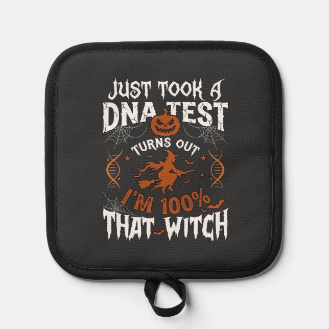 Dna Test Witch Halloween Pumpkin Spider Web Pot Holder (Front)