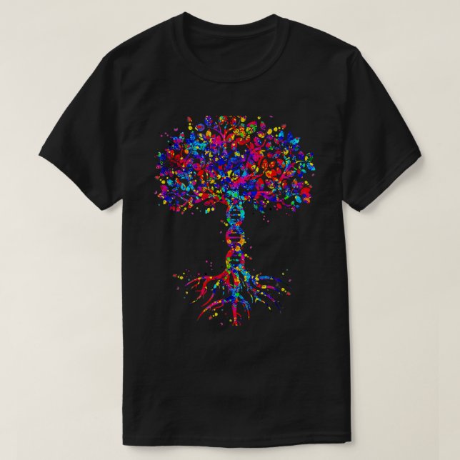 DNA Tree Life Watercolor Genetic Biologist Science T-Shirt (Design Front)