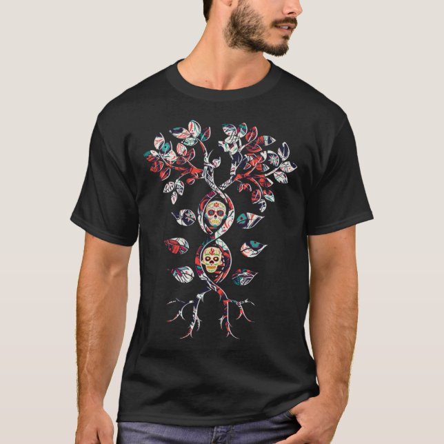 DNA Tree Sugar Skull Mexico Calavera Dia De Los Mu T-Shirt (Front)