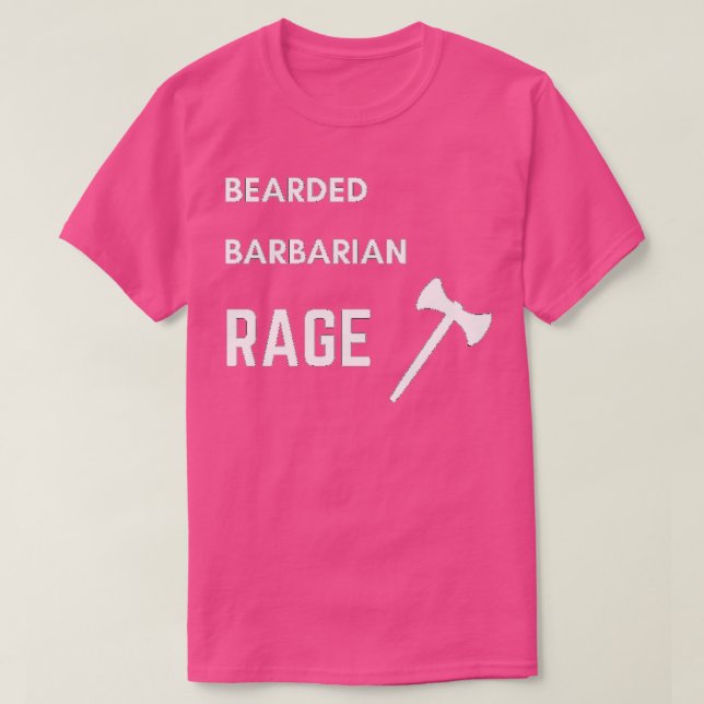 DnD Barbarian Bearded Rage White Text T-Shirt (Design Front)