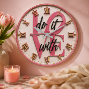 Do It With Love Pink Inspirational Quote Large Clock