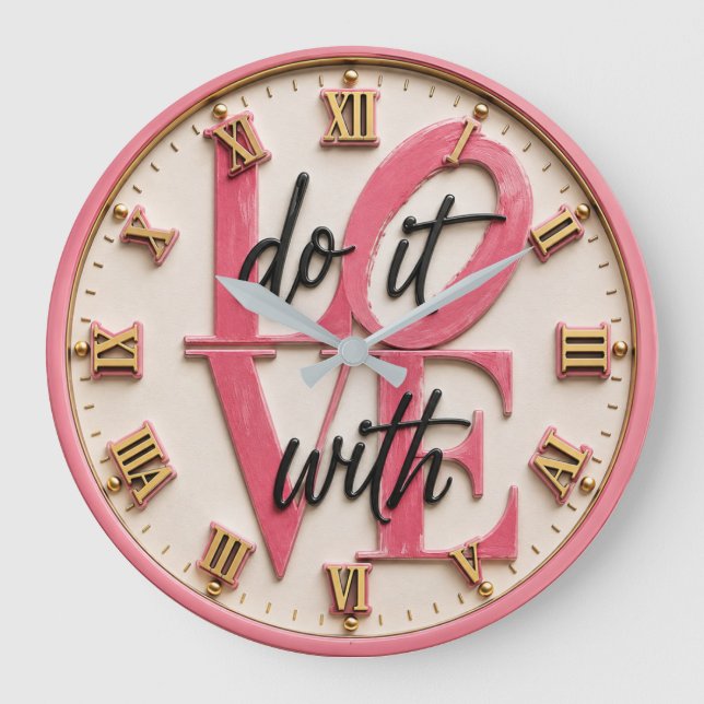 Do It With Love Pink Inspirational Quote Large Clock (Front)