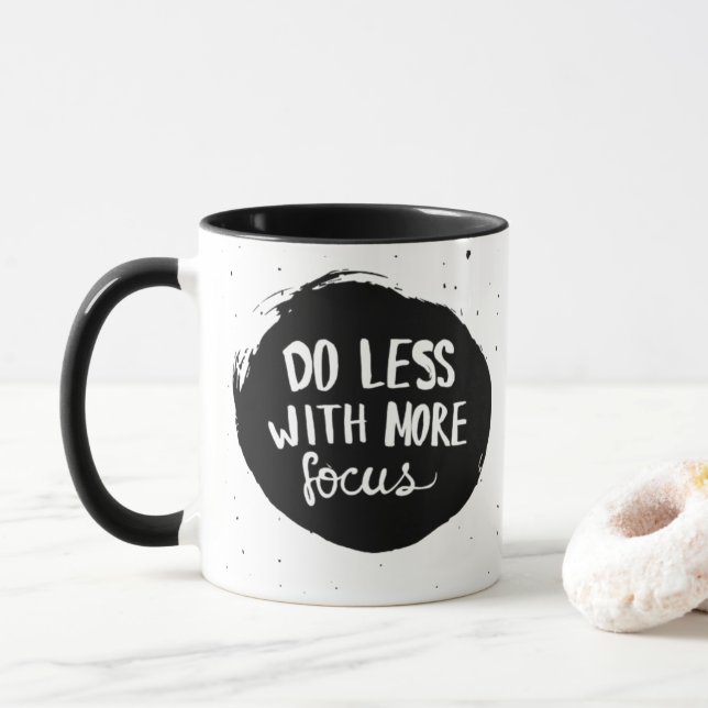 Do Less With More Focus - Minimalist Black Coffee Mug (With Donut)