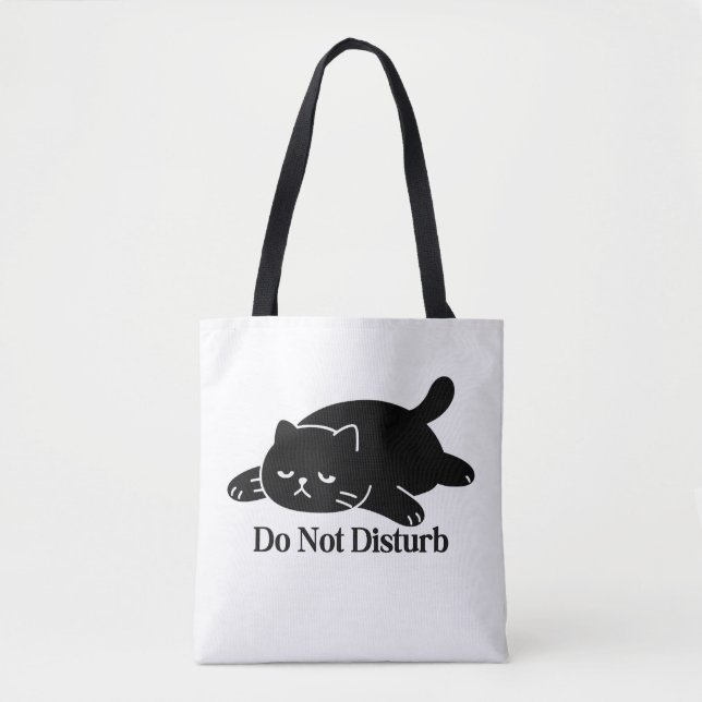 Do Not Disturb Black Cat Tote Bag Cute Lazy Cat (Front)