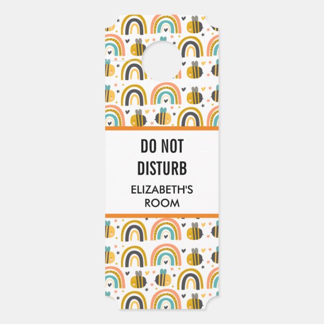 Do Not Disturb Bumble Bee and Rainbows Pattern Door Hanger (Front)