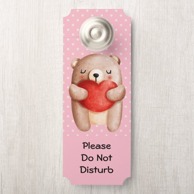 Do Not Disturb Cute Teddy Bear with a Red Heart Door Hanger (On Knob)