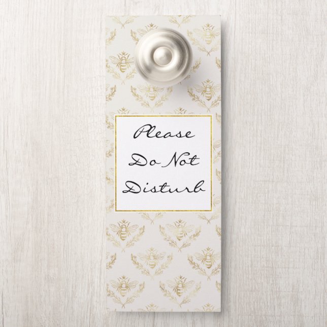 Do Not Disturb Gold Bumble Bee & Crown Pattern Door Hanger (On Knob)