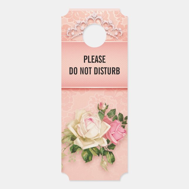 Do Not Disturb Pink Roses & Diamond Tiara Princess Door Hanger (Front)