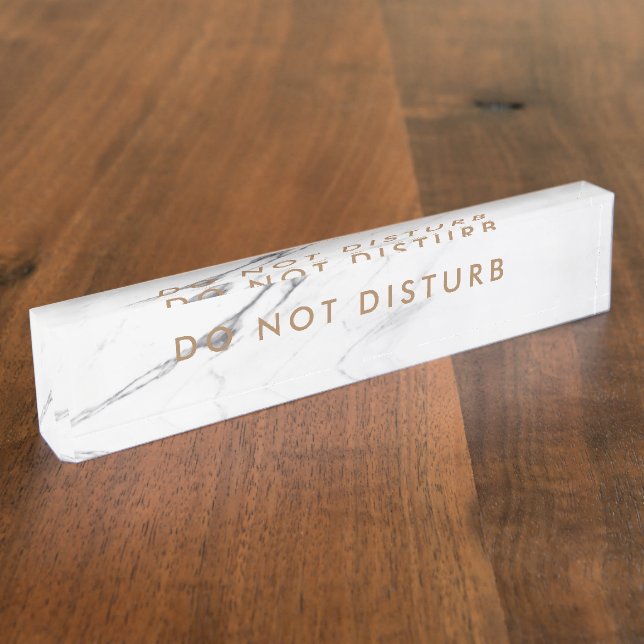 Do Not Disturb Sign White Marble Gold Business Nameplate (Side)