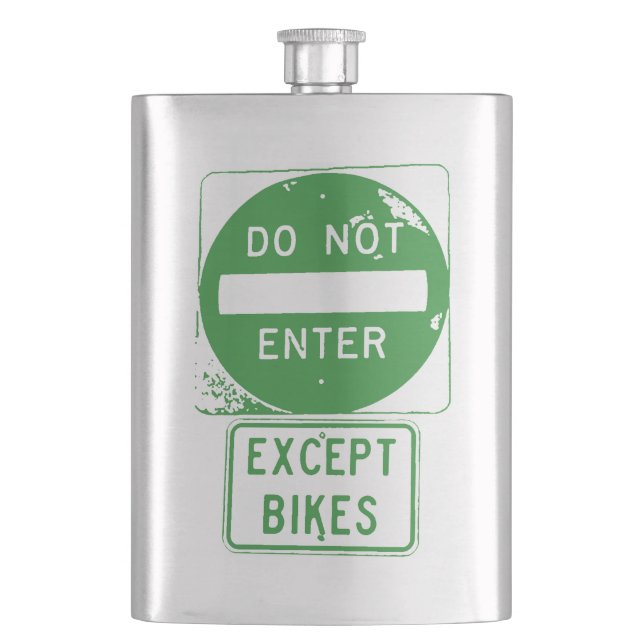 Do Not Enter Except Bikes Hip Flask (Front)