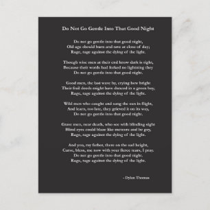 Do Not Go Gentle poem by Dylan Thomas Postcard