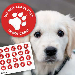 Do Not Leave Pets In Hot Cars With White Paw Classic Round Sticker