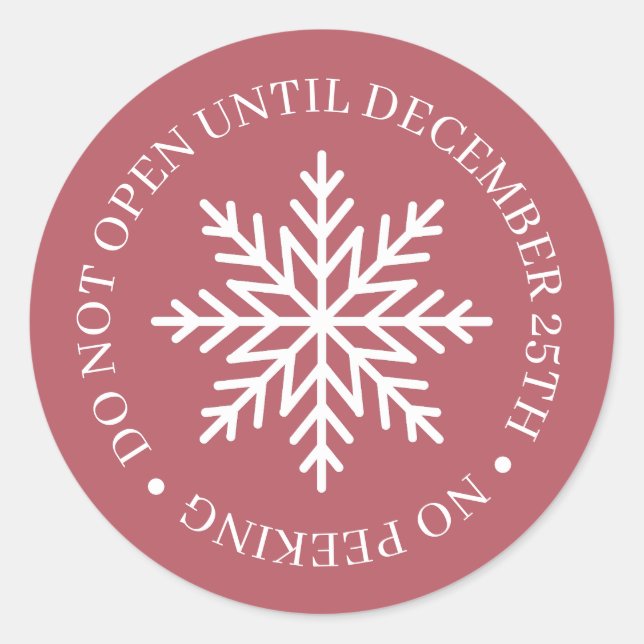 Do Not Open Until Christmas Mauve Classic Round Sticker (Front)