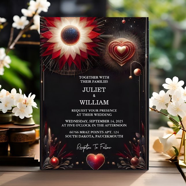 Do Ruby Thick Claret White Heart Red Black Wedding Invitation (Creator Uploaded)