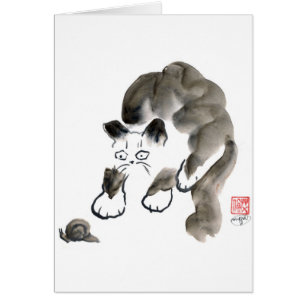 Do Snails Sting? Sumi-e kitten and snail