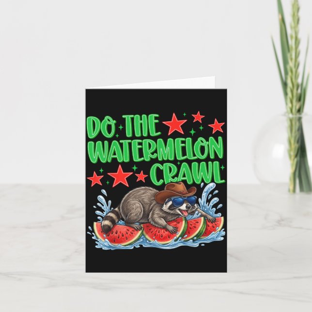Do The Watermelon Crawl Funny Racoon Cowboy Card (Front)