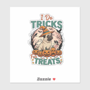 Do Tricks Treats Halloween Pug Witch Hat Pumpkins_