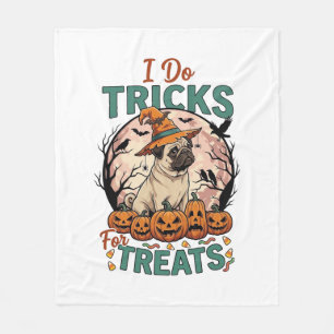 Do Tricks Treats Halloween Pug Witch Hat Pumpkins_ Fleece Blanket