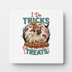 Do Tricks Treats Halloween Pug Witch Hat Pumpkins_ Plaque