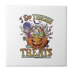 Do Tricks Treats Halloween Pumpkin Basket Candy Sk Tile