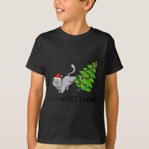 Do What I Want Christmas Cat Xmas Tree Funny  T-Shirt