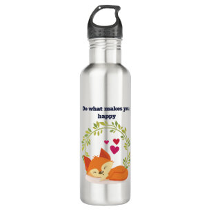 Do What Makes You Happy Sleeping Fox with Hearts 710 Ml Water Bottle
