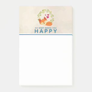 Do What Makes You Happy Sleeping Fox with Hearts Post-it Notes