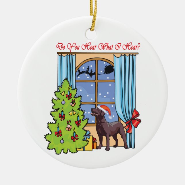 Do You Hear Chocolate Lab Ceramic Tree Decoration (Front)