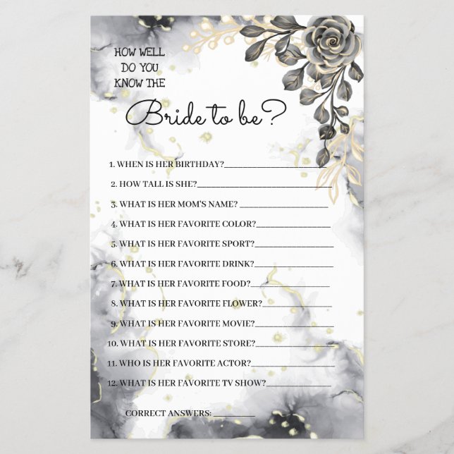 Do you know the Bride Black Roses Shower Game Card (Front)