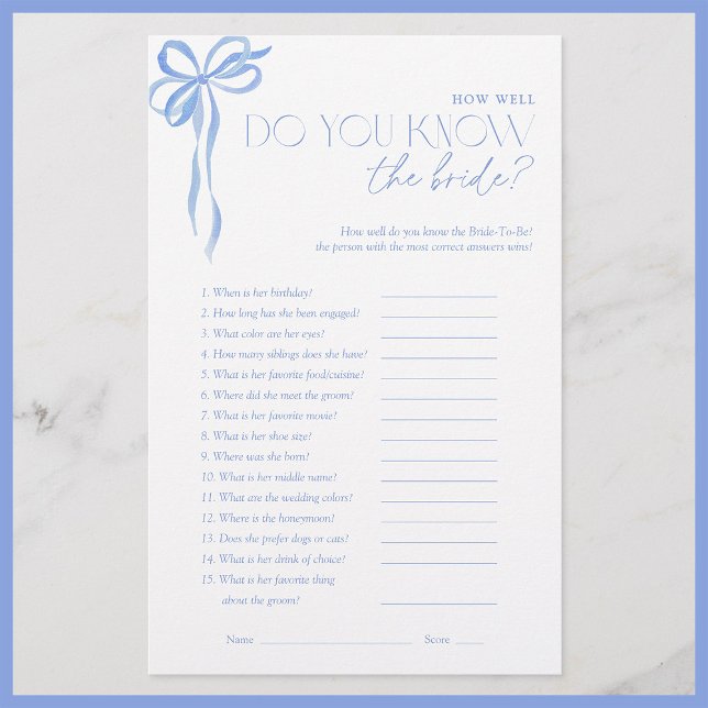 Do You Know The Bride Blue Bow Bridal Shower Game (Creator Uploaded)