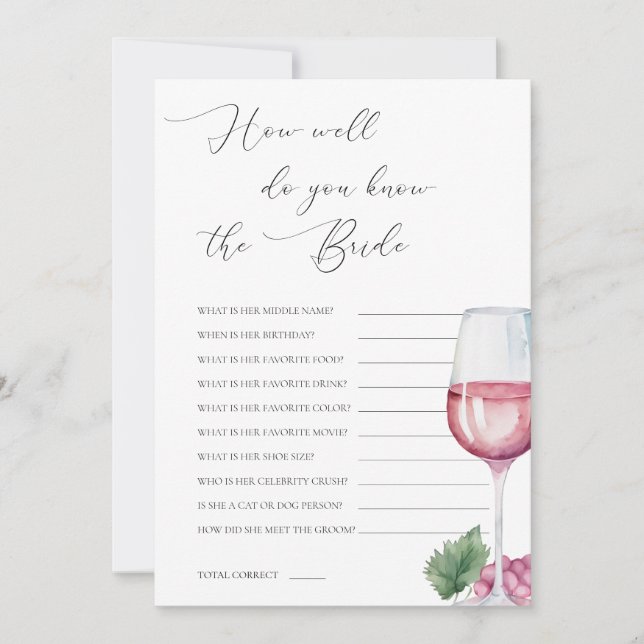 Do You Know The Bride Vino before Vows Bridal Game Invitation (Front)