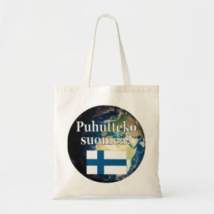 Do you speak Finnish? in Finnish. Flag & Earth Tote Bag
