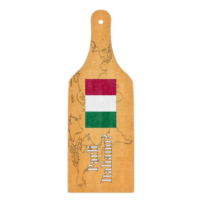 Do you speak Italian? in Italian. Flag wf Cutting Board (Front)