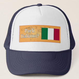 Do you speak Italian? in Italian. Flag wf Trucker Hat