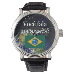 Do you speak Portuguese? in Portuguese. Flag earth Watch