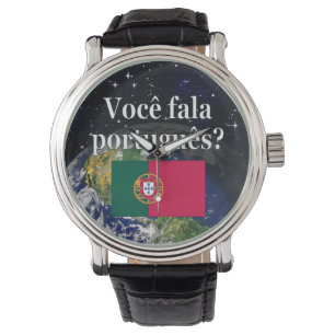 Do you speak Portuguese? in Portuguese. Flag earth Watch