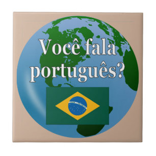 Do you speak Portuguese? in Portuguese. Flag globe Tile