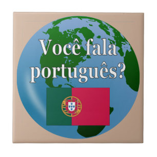 Do you speak Portuguese? in Portuguese. Flag globe Tile