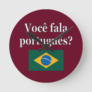 Do you speak Portuguese? in Portuguese. Flag Round Clock