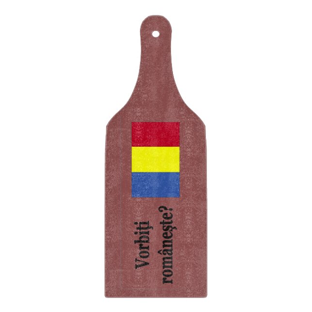 Do you speak Romanian? in Romanian. Flag bf Cutting Board (Front)