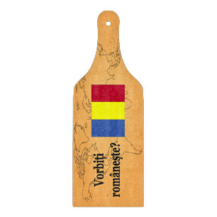 Do you speak Romanian? in Romanian. Flag bf Cutting Board