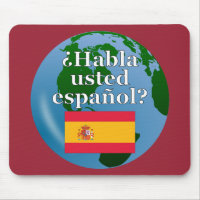 Do you speak Spanish? in Spanish. Flag & globe