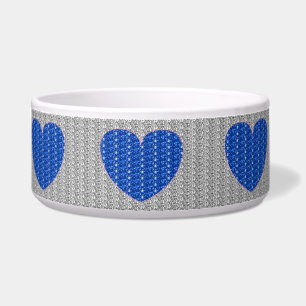 Dob Bowl Silver Blue Heart Glitter