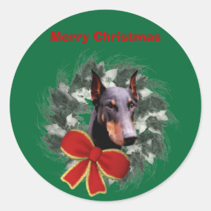 Doberman And Wreath Christmas Holiday Sticker