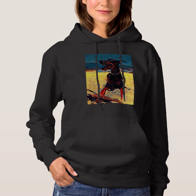 Doberman At The Beach  820 Hoodie (Front)