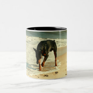 Doberman at the Beach Painting Image Two-Tone Coffee Mug